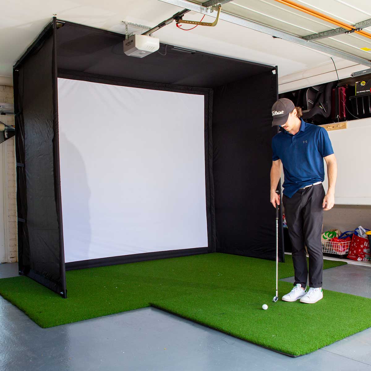 Square Golf Omni with PlayBetter SimStudio™ COMPLETE Package | Golf Simulator Studio with Impact Screen, Enclosure, Side Barriers, Hitting/Putting Mats & Projector